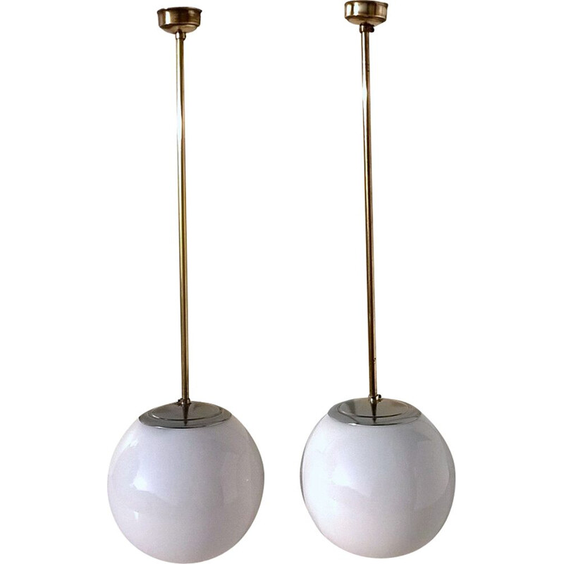 Pair of white pendant lamps in opaline
