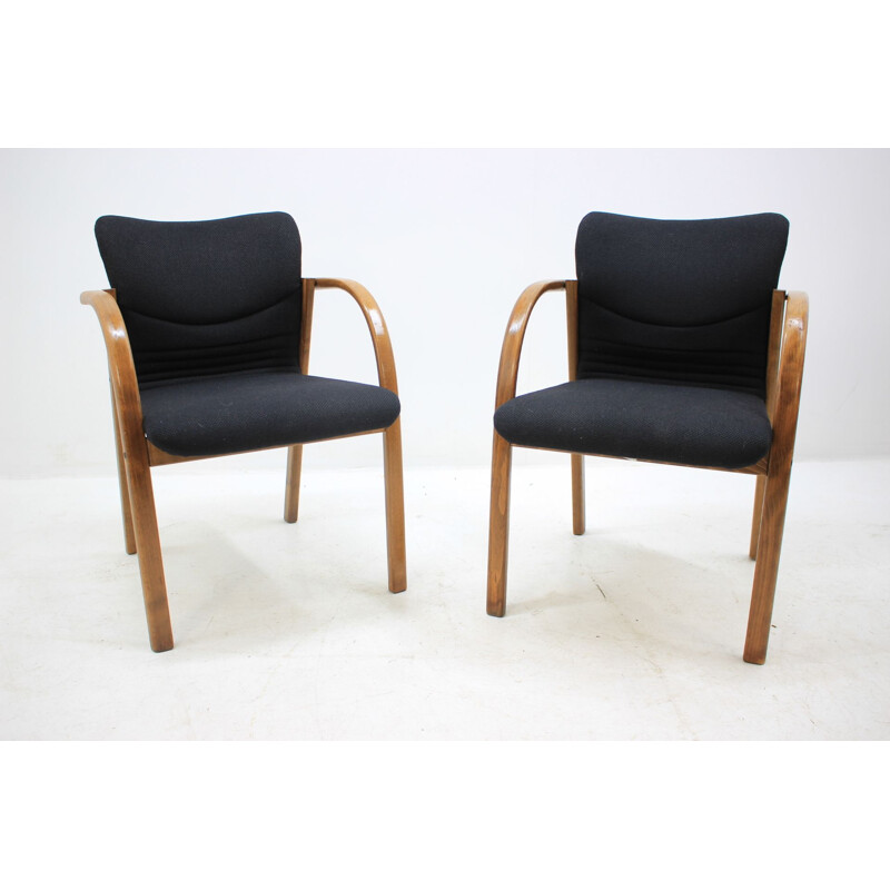 Pair of vintage black wooden armchairs by Form, Czechoslovakia 1980