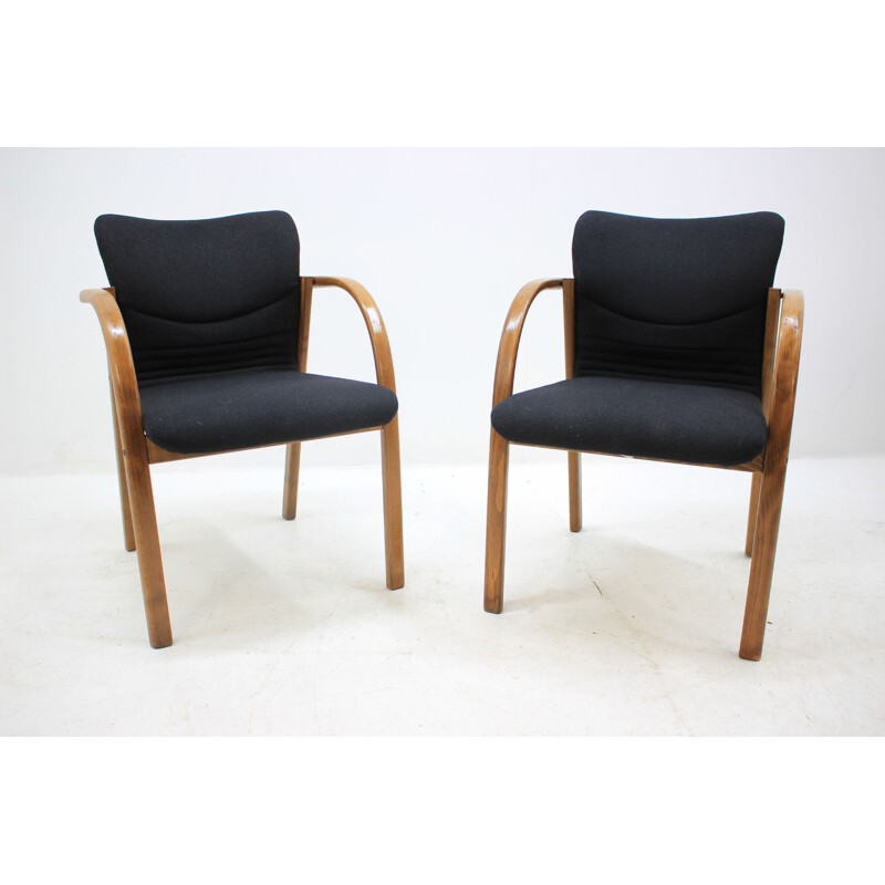 Paire de fauteuils vintage noirs en bois par Form, Tchécoslovaquie 1980