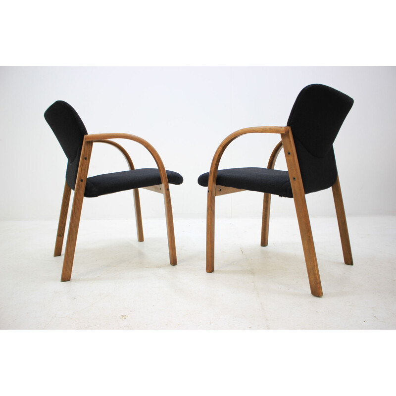 Pair of vintage black wooden armchairs by Form, Czechoslovakia 1980