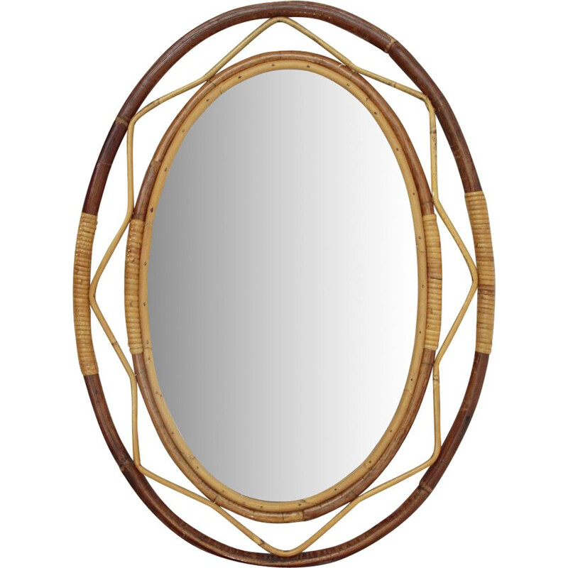 Miroir italien vintage en rotin