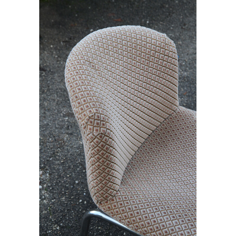 Vintage low chair without arms for Mobilier International in beige velvet