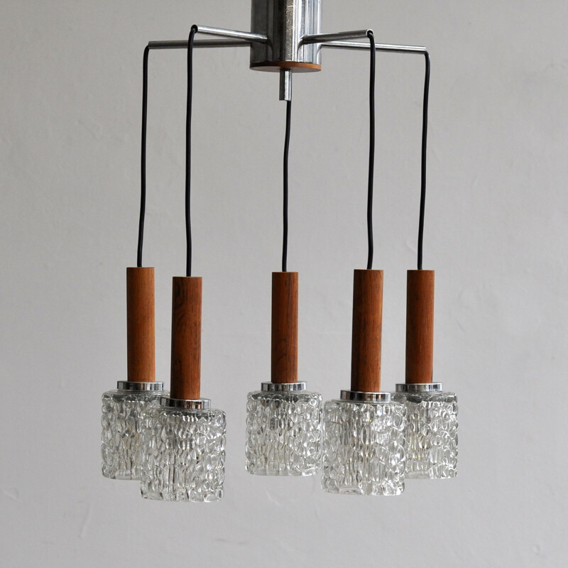 Vintage ceiling lamp for Sölken Leuchten in glass and steel 1960