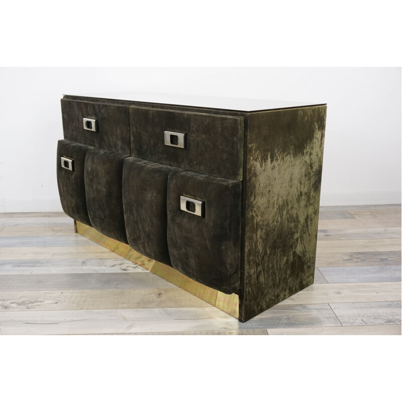 Vintage Italian chest of drawers in velvet and brass
