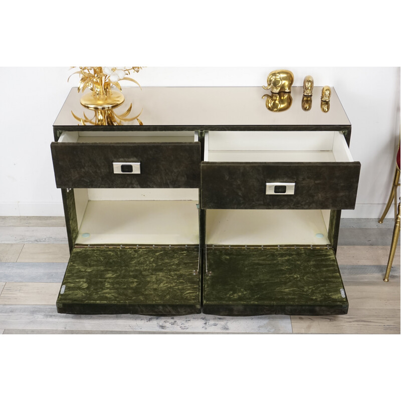 Vintage Italian chest of drawers in velvet and brass