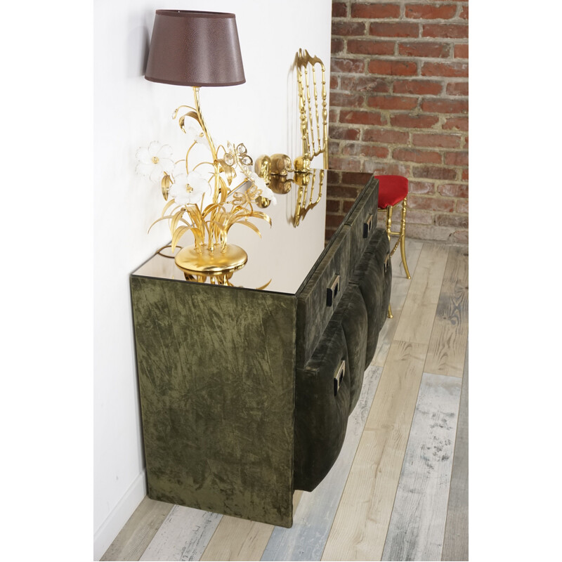 Vintage Italian chest of drawers in velvet and brass