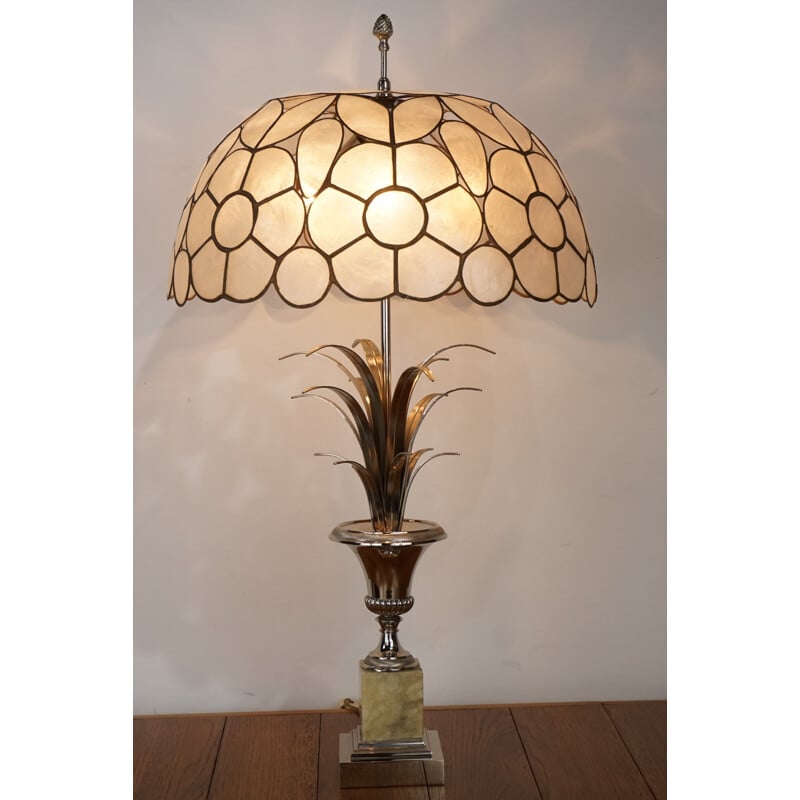 Lampe vintage Roseaux en onyx et chrome par Maison Charles