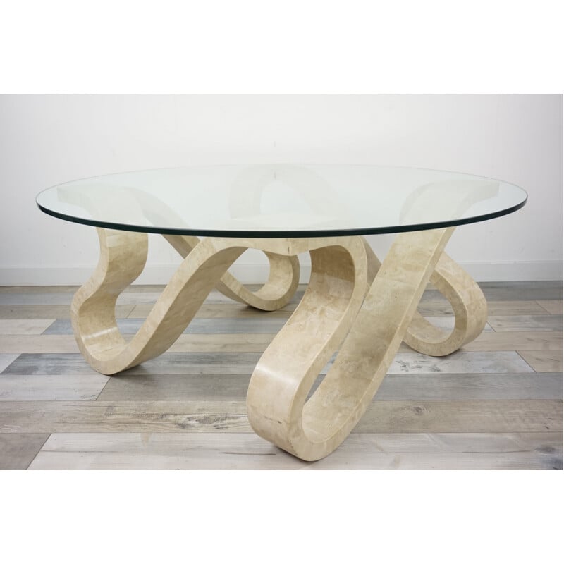 Vintage coffee table "Ribbon" in stone and glass