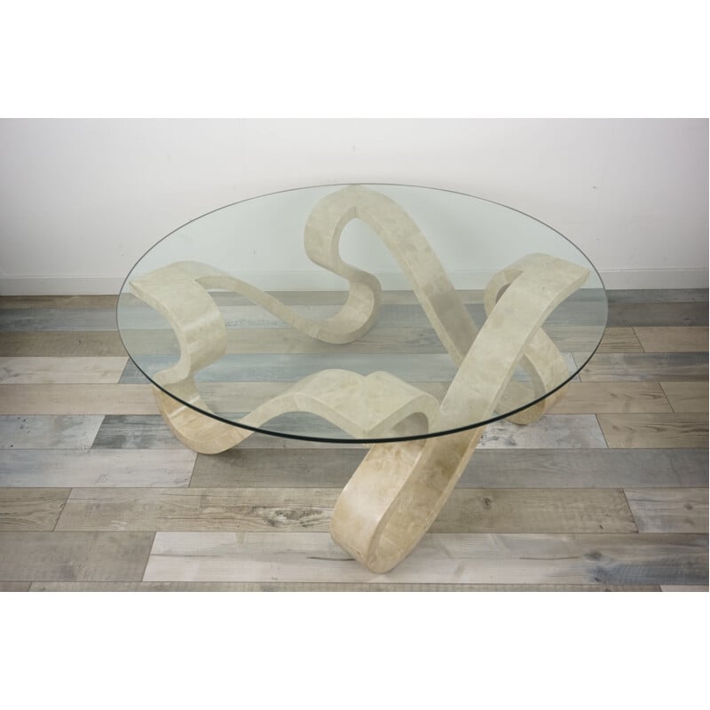 Vintage coffee table "Ribbon" in stone and glass