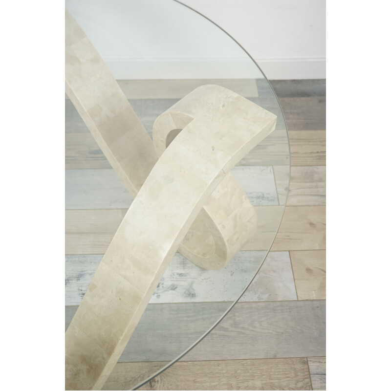 Vintage coffee table "Ribbon" in stone and glass