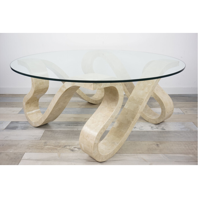 Vintage coffee table "Ribbon" in stone and glass