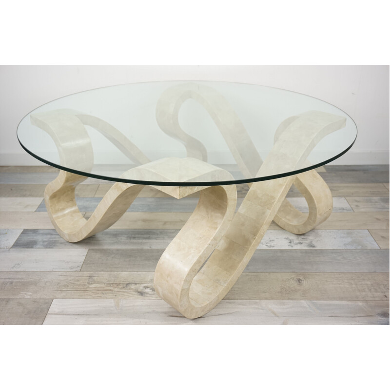 Vintage coffee table "Ribbon" in stone and glass