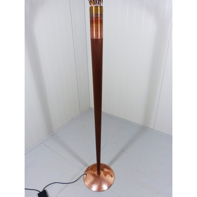 Floor lamp in mahogany, copper and brass, Paolo DONATELLO - 1990s