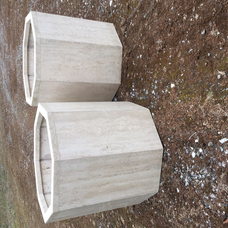 Set of 2 vintage French planters in travertine