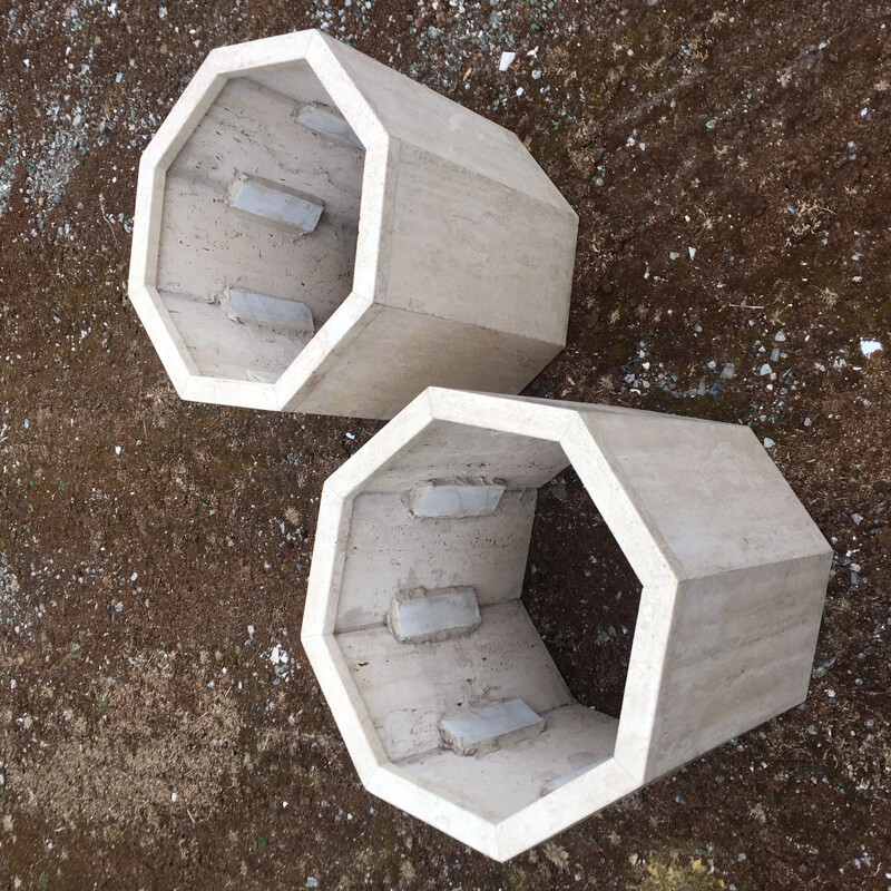 Set of 2 vintage French planters in travertine