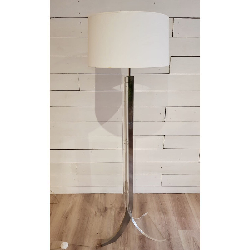 Vintage floor lamp by Philippe Jean in perspex and chrome