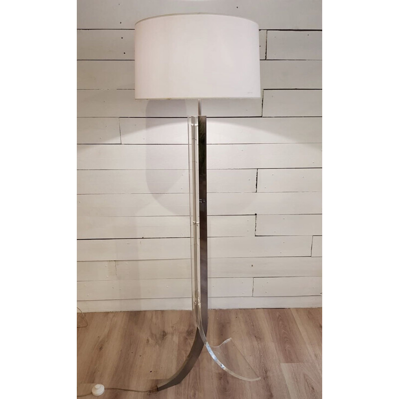 Vintage floor lamp by Philippe Jean in perspex and chrome