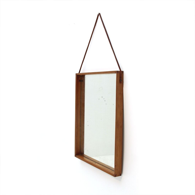 Vintage Italian teak frame mirror