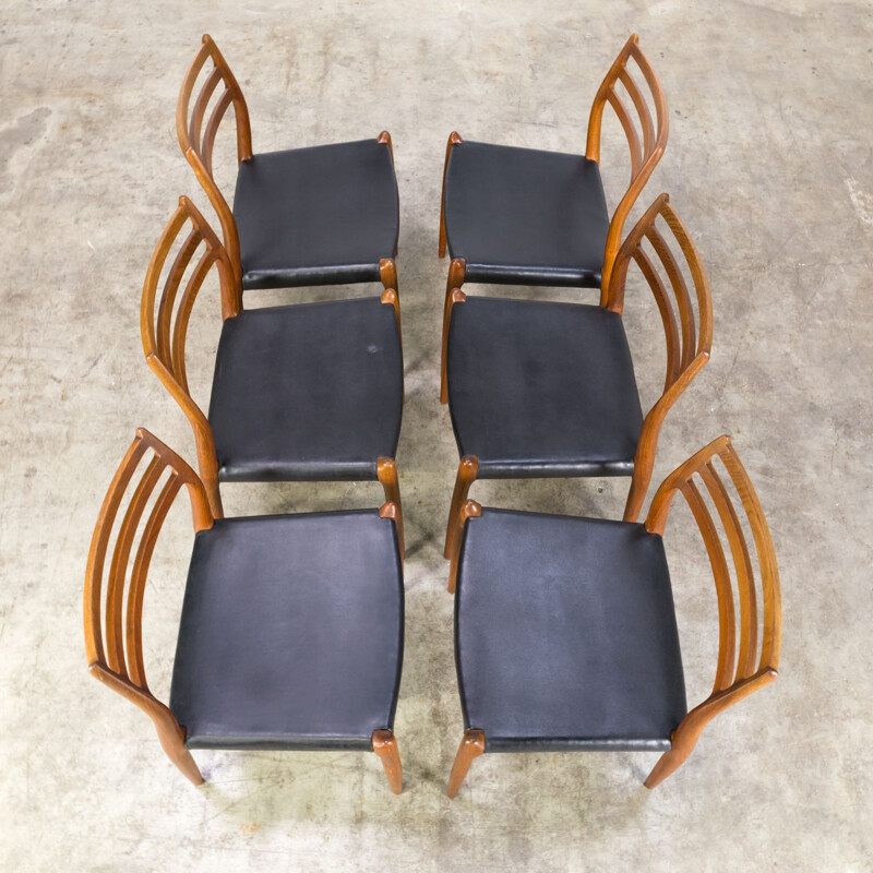 Set of 6 vintage model 78 black chairs for J.L. Møller in teak