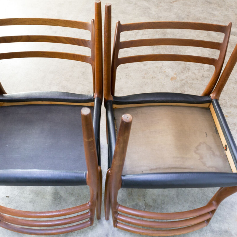 Ensemble de 6 chaises vintage modèle 78 noires pour J.L. Møller en teck