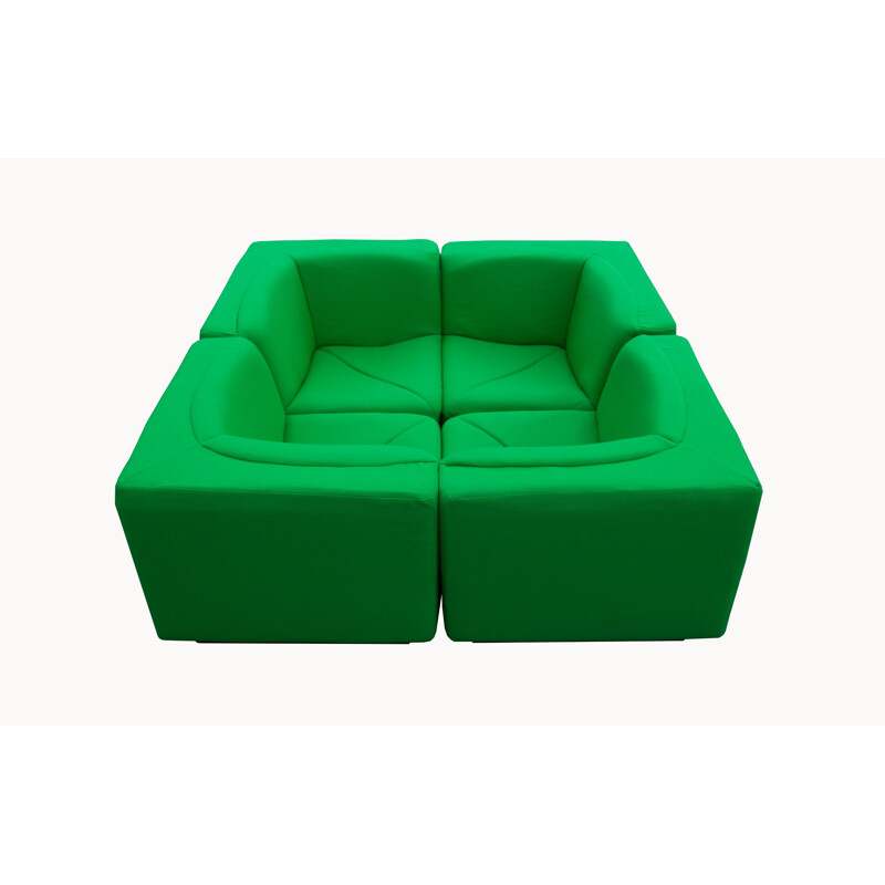 Ensemble de 4 fauteuils vintage Pop Art en tissu vert 1970