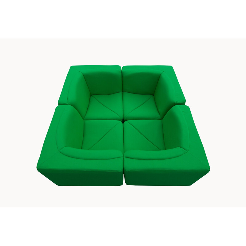 Ensemble de 4 fauteuils vintage Pop Art en tissu vert 1970