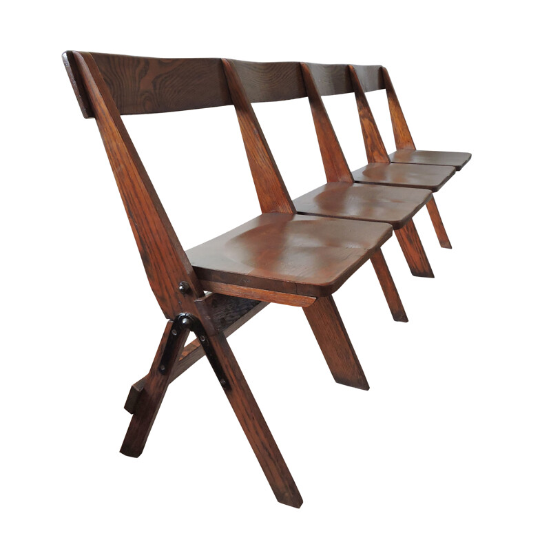 Ensemble de 4 chaises vintage pliantes siamoises en chêne 1930