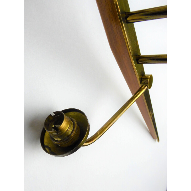 Set of 2 vintage white Lunel sconces in teak and brass 1950