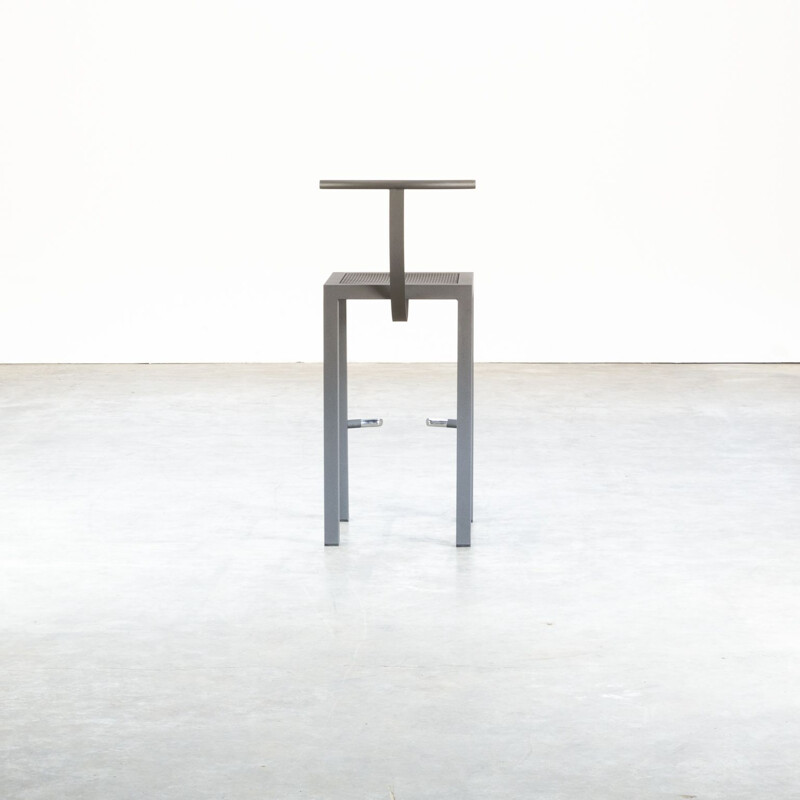 Vintage Sarapis grey bar stool for Aleph Ubik in metal 1980