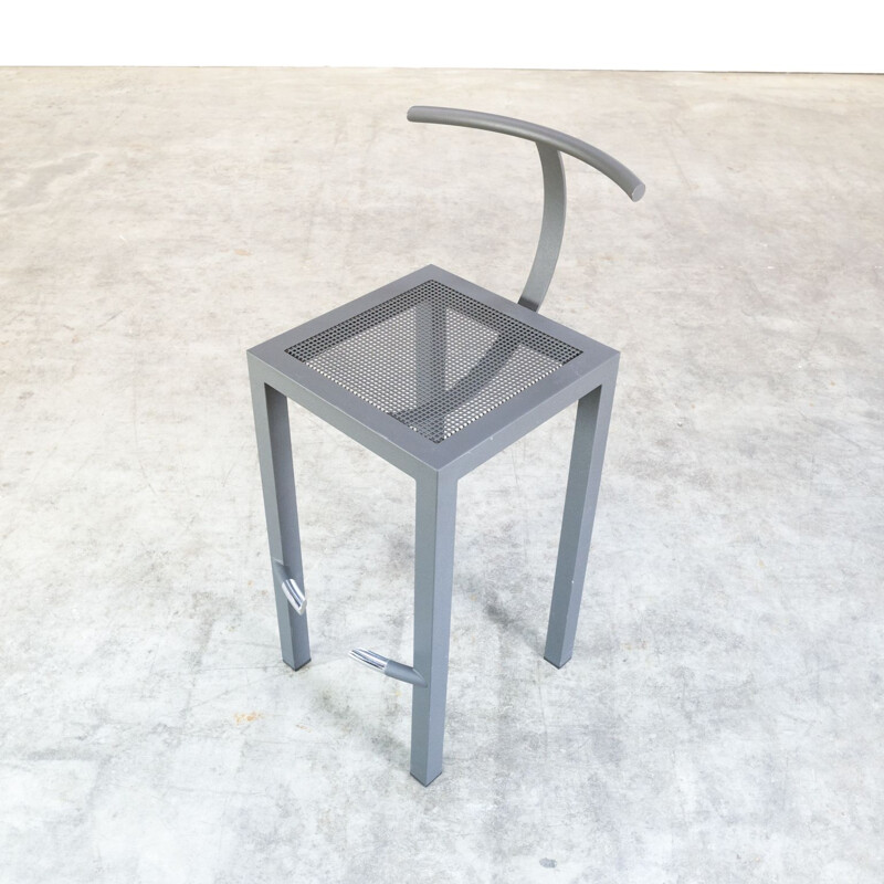 Vintage Sarapis grey bar stool for Aleph Ubik in metal 1980