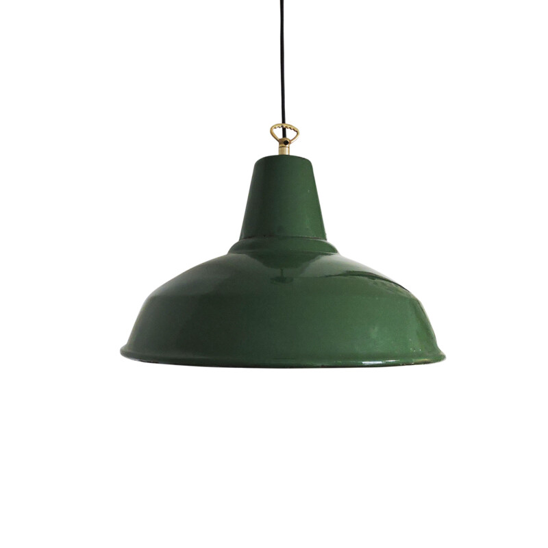 Vintage green metal industrial pendant lamp 1950