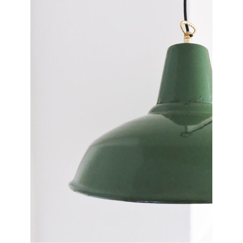 Vintage green metal industrial pendant lamp 1950