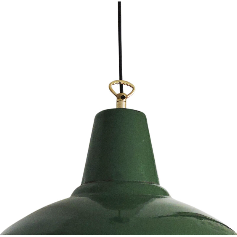 Vintage green metal industrial pendant lamp 1950