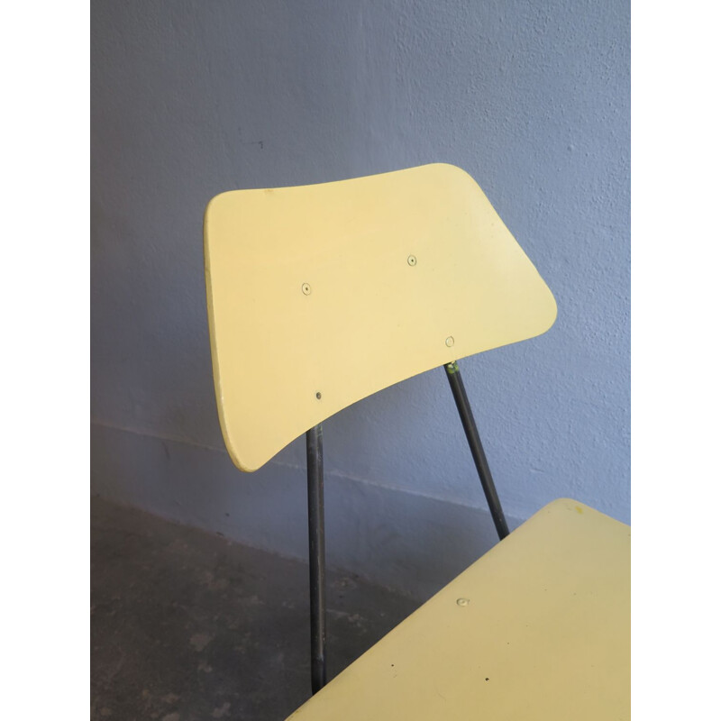 Vintage yellow painted wood and black metal frame chair