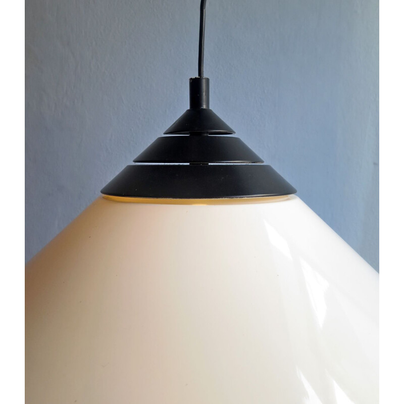 Vintage black and white large pendant lamp in plastic 1970