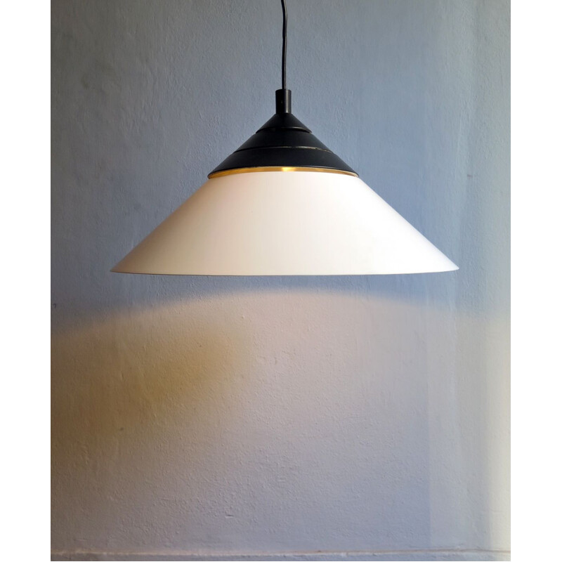 Vintage black and white large pendant lamp in plastic 1970