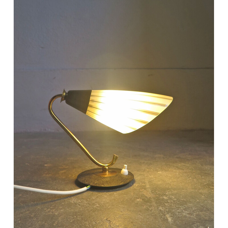 Lampe de chevet vintage en verre et laiton 1950