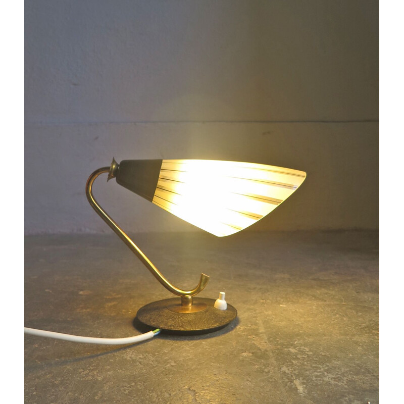 Vintage bedside table lamp in glass with brass arm 1950