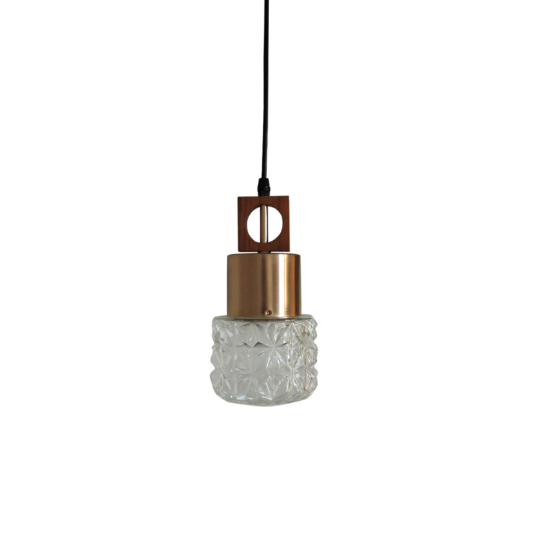 Vintage glass and copper pendant lamp 1970