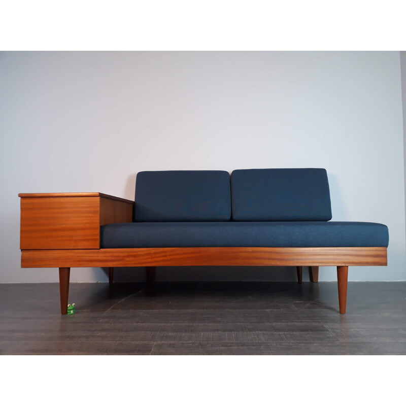 Vintage Norwegian sofa for Ekornes in wood and blue fabric