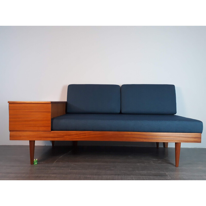 Vintage Norwegian sofa for Ekornes in wood and blue fabric