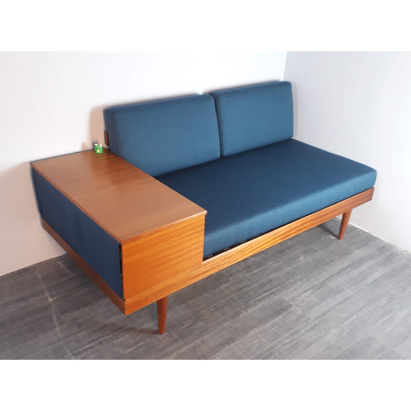 Vintage Norwegian sofa for Ekornes in wood and blue fabric