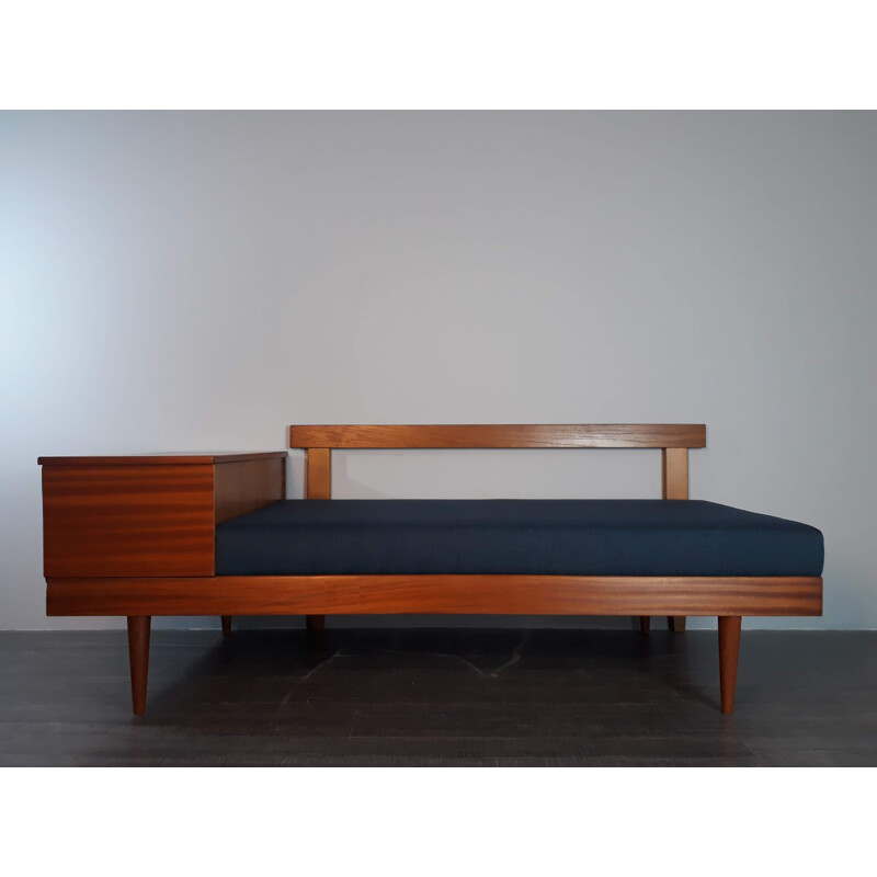 Vintage Norwegian sofa for Ekornes in wood and blue fabric