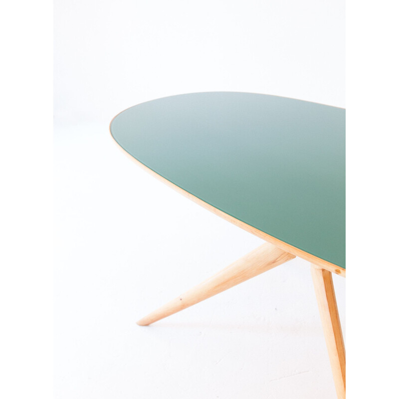 Table vintage italienne verte clair en hêtre et verre