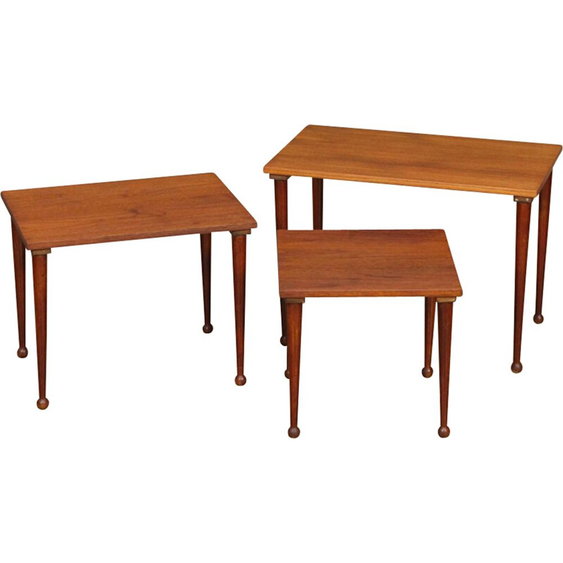 Suite de 3 tables gigognes vintage hollandaises en teck