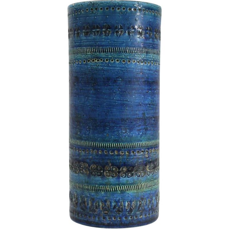 Vase vintage série Rimini pour Bitossi en céramique bleue 1950