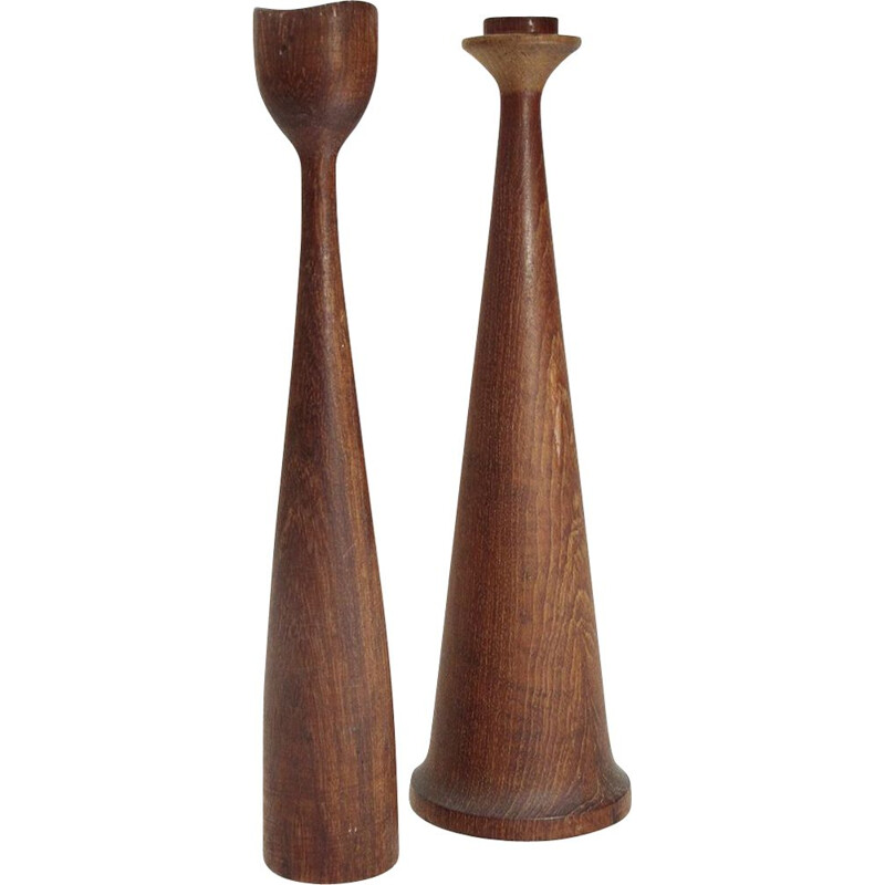 Set of 2 vintage teak candlesticks by Anri Form 1950s