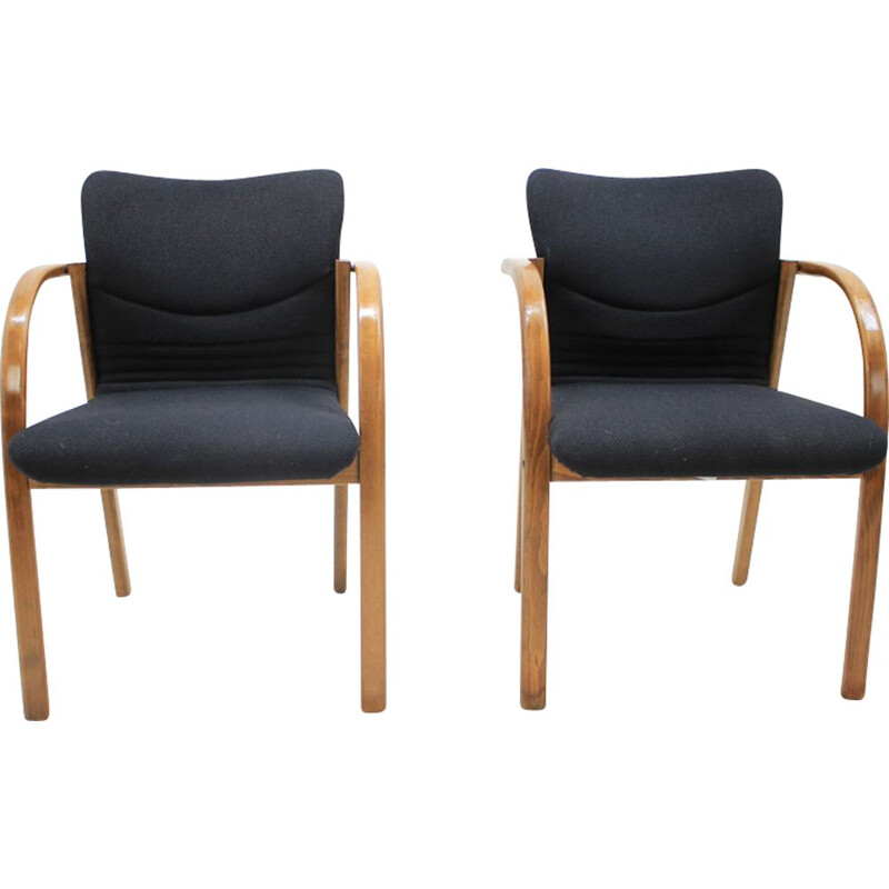 Pair of vintage black wooden armchairs by Form, Czechoslovakia 1980