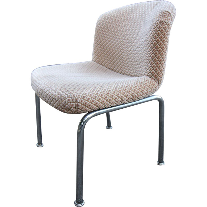 Vintage low chair without arms for Mobilier International in beige velvet