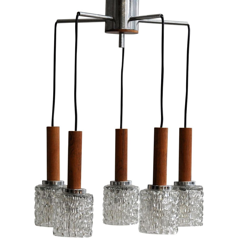 Vintage ceiling lamp for Sölken Leuchten in glass and steel 1960